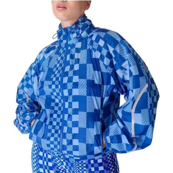 Sweaty Betty NWT Womens Pack Away Jacket Blue Textural Shift Print Sz M (8) - Picture 2 of 14
